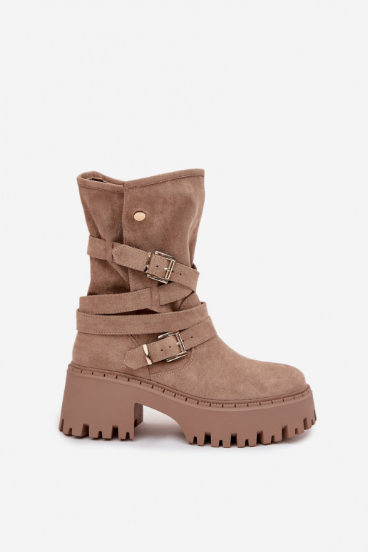 Dameslaarzen Op enorme hakken met gespen I Strepenem beige Nerelisa Dameslaarzen Op enorme hakken met gespen I Strepenem beige Nerelisa