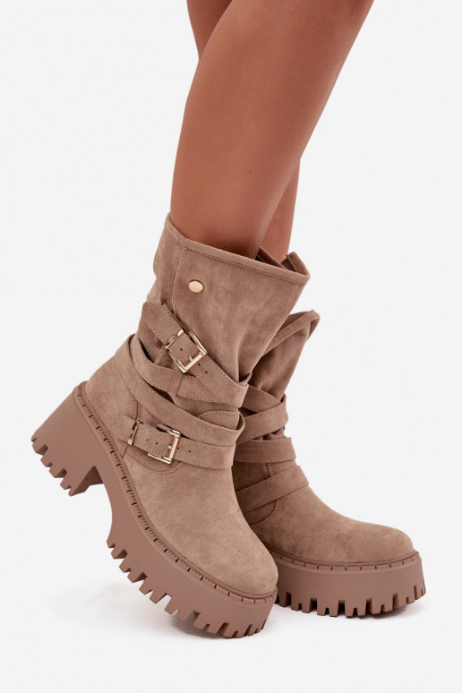 Bottes pour femmes Sur des talons massifs avec boucles I Bandesem beige Nerelisa Bottes pour femmes Sur des talons massifs avec boucles I Bandesem beige Nerelisa
