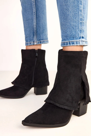 Schwarze Stiefeletten mit Absatz und umgeschlagenem Schaft Felicia