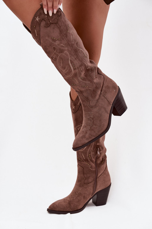 laarzen coInboystijl Dames met hakkenvan eco-suèdeu kaki kleuren Coretta laarzen coInboystijl Dames met hakkenvan eco-suèdeu kaki kleuren Coretta