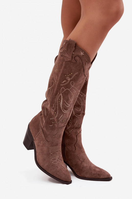 laarzen coInboystijl Dames met hakkenvan eco-suèdeu kaki kleuren Coretta laarzen coInboystijl Dames met hakkenvan eco-suèdeu kaki kleuren Coretta