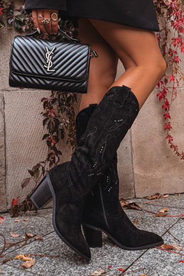 Damen Cowboy-Stiefel mit Absatz aus Kunstwildleder schwarz Coretta 2