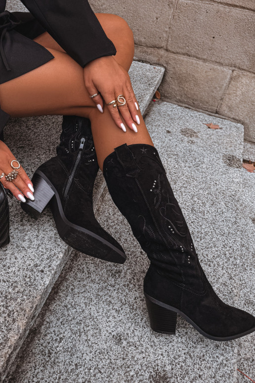 Stiefel CoZuboy-Stil Feminin mit Absätzenaus Öko-INildlederu schZuarze Farbe Coretta Stiefel CoZuboy-Stil Feminin mit Absätzenaus Öko-INildlederu schZuarze Farbe Coretta