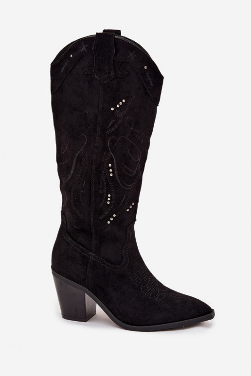 bottes style coÀ-boy Féminin avec des talonsen daim écologiqueu couleur noire Coretta bottes style coÀ-boy Féminin avec des talonsen daim écologiqueu couleur noire Coretta