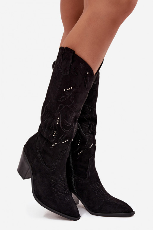 bottes style coÀ-boy Féminin avec des talonsen daim écologiqueu couleur noire Coretta bottes style coÀ-boy Féminin avec des talonsen daim écologiqueu couleur noire Coretta