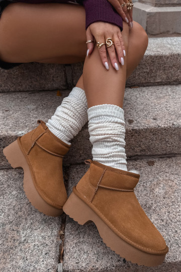 Schneestiefel FemininErmöglichtturalnego aus INildlederu sich Zuarm laufen mit Fell innen braune Farbe Milora