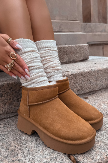 Bottes de neige en daim naturel isolées avec fourrure à l'intérieur couleur marron Milora 2