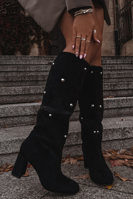 Bottes chaudes avec des talons Avec des décorationsi Detalami couleur noire Lucinda