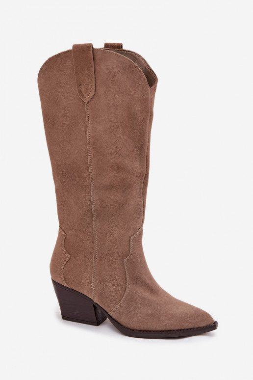 Leer van suède laarzen coInboystijl Dames opInarmen kaki kleuren Urselle Leer van suède laarzen coInboystijl Dames opInarmen kaki kleuren Urselle