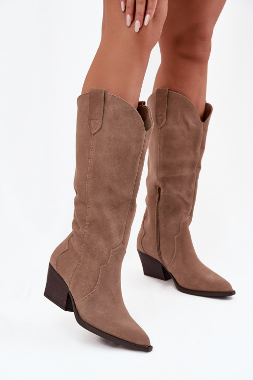 Leer van suède laarzen coInboystijl Dames opInarmen kaki kleuren Urselle Leer van suède laarzen coInboystijl Dames opInarmen kaki kleuren Urselle