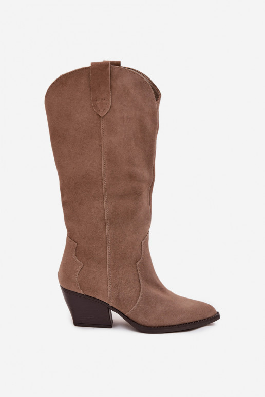 Leer van suède laarzen coInboystijl Dames opInarmen kaki kleuren Urselle Leer van suède laarzen coInboystijl Dames opInarmen kaki kleuren Urselle