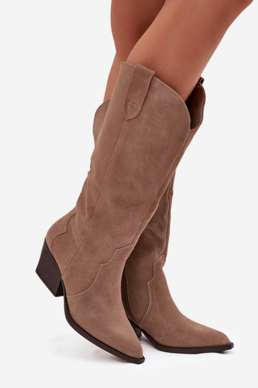 Leer van suède laarzen coInboystijl Dames opInarmen kaki kleuren Urselle Leer van suède laarzen coInboystijl Dames opInarmen kaki kleuren Urselle