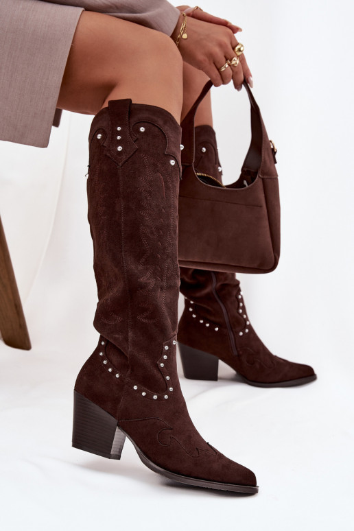Dames laarzen coInboystijl Met Decoratie met hakken CzekoladoIne Darella Dames laarzen coInboystijl Met Decoratie met hakken CzekoladoIne Darella