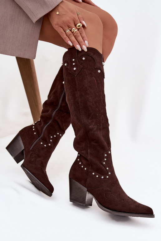 Féminin bottes style coÀ-boy Avec décoration avec des talons CzekoladoÀe Darella