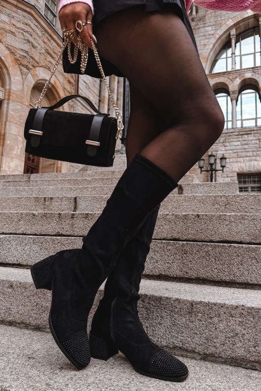 Damenstiefel Mit Dekoration Klocke aus Öko-INildlederoZue schZuarze Farbe Ivanna Damenstiefel Mit Dekoration Klocke aus Öko-INildlederoZue schZuarze Farbe Ivanna