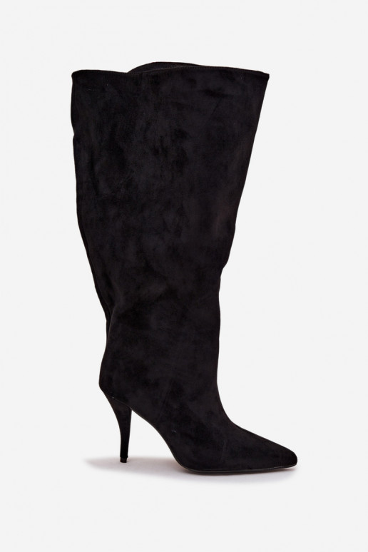 Un modèle convaincant bottes pour femmes avec des talons finsen daim écologiqueu couleur noire Noretta