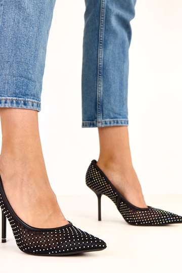 Escarpins en filet noirs ornés de zircon Rita