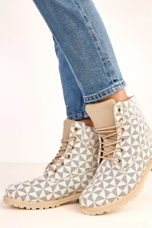 Beige-zwarte werkschoenen met... Beige-zwarte werkschoenen met...