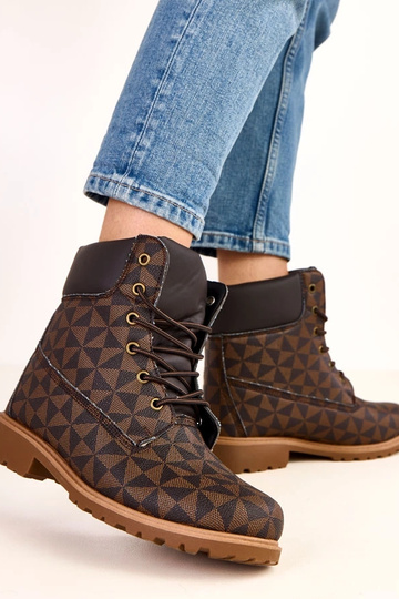 Zwart-bruin werkschoenen met geometrisch patroon Alicia 2