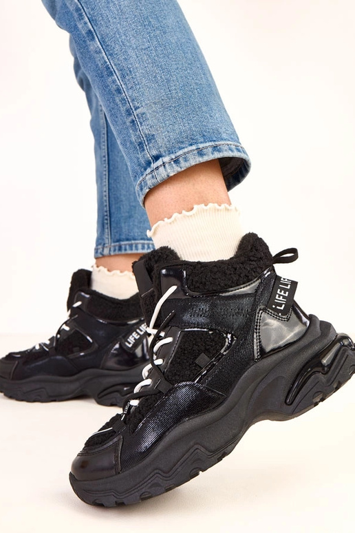 Zwarte sneakers met veters en bont Perry Zwarte sneakers met veters en bont Perry