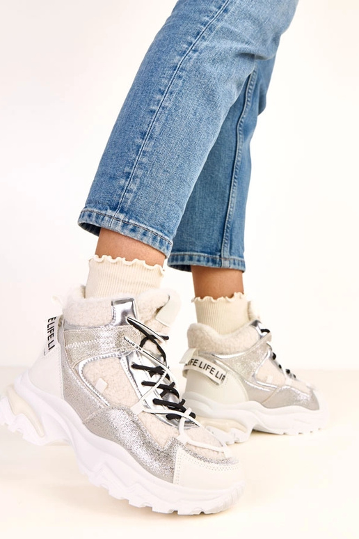 Witte sneakers met veters en bont Perry Witte sneakers met veters en bont Perry