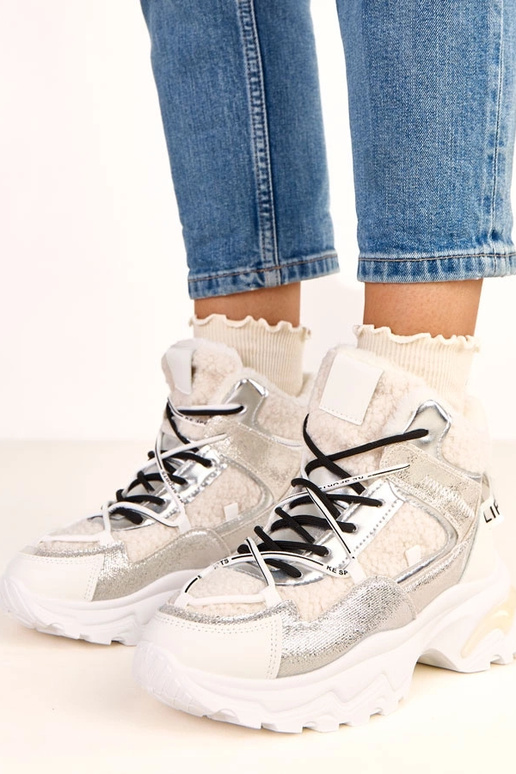Witte sneakers met veters en bont Perry Witte sneakers met veters en bont Perry