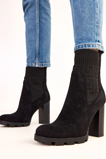 Bottines noires à talon épais avec empiècement élastique Vesira