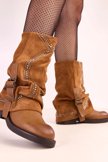 Bottines brunes à revers décorées de zircons Ginny 2