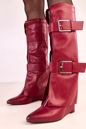 Bottes hautes rouges à plateforme avec boucles décoratives Toadera