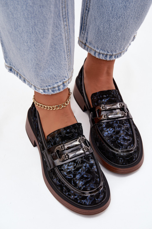 Peau Mocassins en daim Féminin Avec des décorations Detalem D&A MR52-178 couleur noire