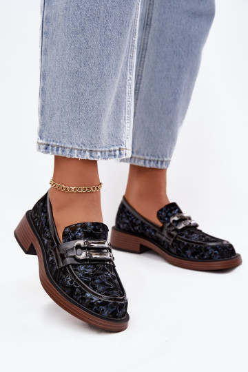 Peau Mocassins en daim Féminin Avec des décorations Detalem D&A MR52-178 couleur noire 2