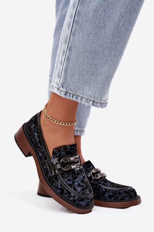 Peau Mocassins en daim Féminin Avec des décorations Detalem D&A MR52-178 couleur noire