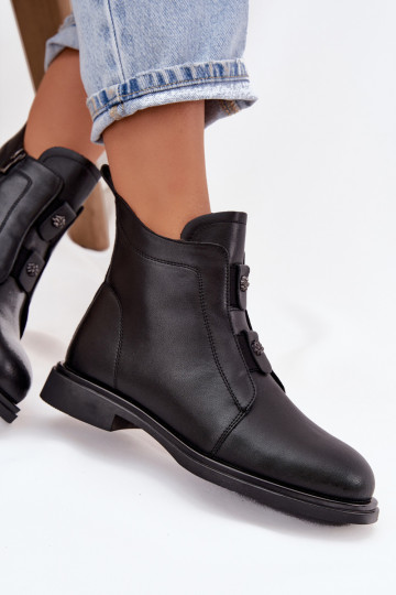 Warme Damen Stiefeletten aus Kunstleder D&A MK52-026 schwarz