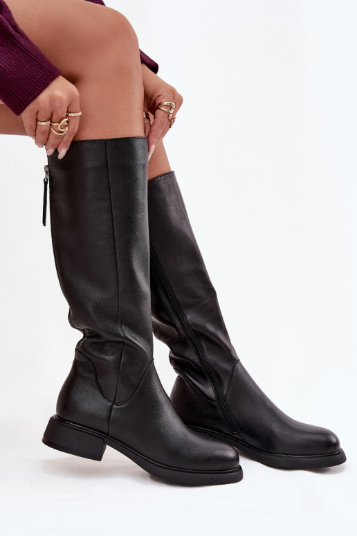 Peau bottes pour femmes avec des talons larges réchauffer D&A JC52-837 couleur noire
