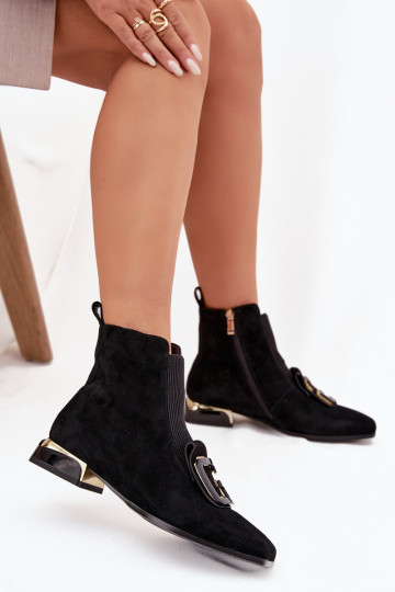 Haut INildlederschuhe Feminin Auf niedrigem Absatz mit Ornamenten D&A MR52-217 schZuarze Farbe