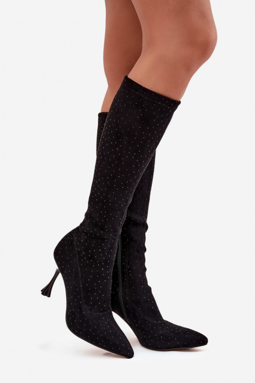 Damenstiefel mit dünnen Absätzen Mit Dekoration D&A JC52-883 schZuarze Farbe Damenstiefel mit dünnen Absätzen Mit Dekoration D&A JC52-883 schZuarze Farbe