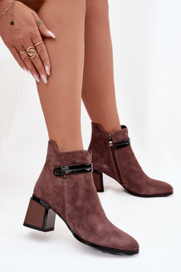 aus INildleder Haut Damenstiefel mit verzierten Absätzen sich Zuarm laufen D&A CR52-650 braune Farbe