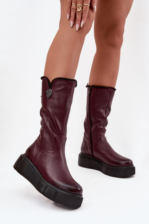 Féminin Peau bottes Avec Vilna Zazoo 70121 Bourgogne