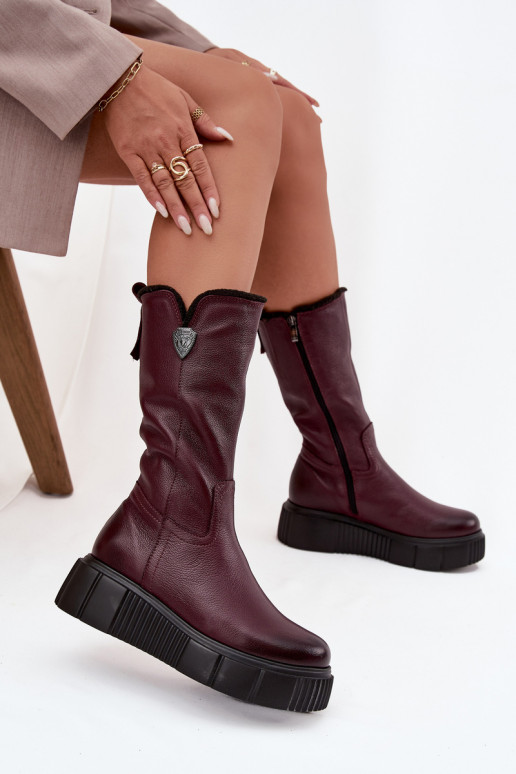 Féminin Peau bottes Avec Vilna Zazoo 70121 Bourgogne