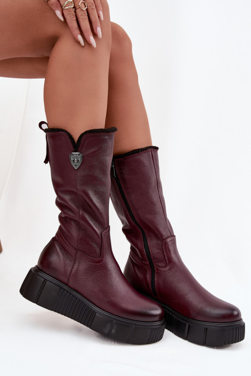 Féminin Peau bottes Avec Vilna Zazoo 70121 Bourgogne