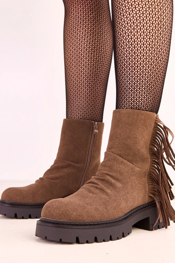 Bottes Silia en cuir marron avec franges sur épaisse semelle