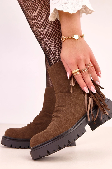 Bottes Silia en cuir marron avec franges sur épaisse semelle 2
