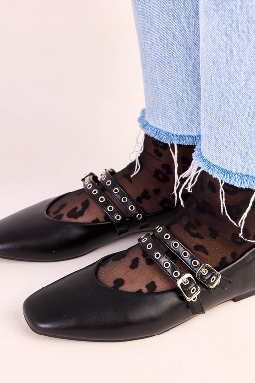 Ballerines Alfira en cuir noir avec... Ballerines Alfira en cuir noir avec...