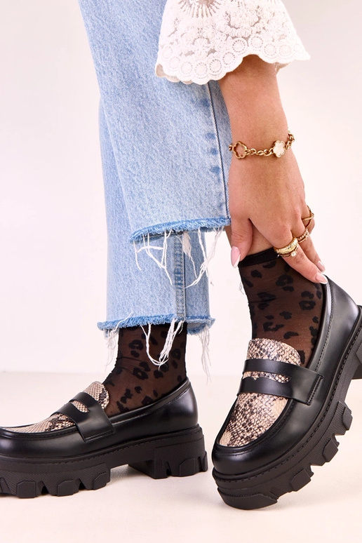 Mocassins Loles en cuir noir avec...