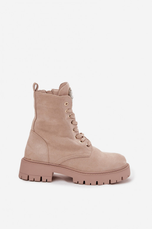 Bottines de travail Féminin aux yeux brillants Activé Języku couleur ivoire Rosira