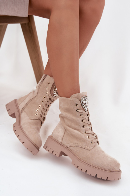 Bottines de travail Féminin aux yeux brillants Activé Języku couleur ivoire Rosira