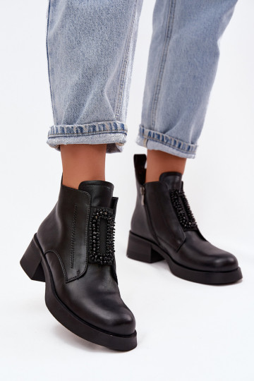 Peau Bottes pour femmes Klocke avec des ornements D&A JC52-869 couleur noire