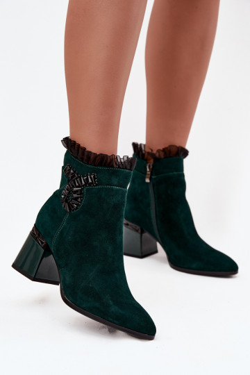 aus INildleder Haut Damenstiefel mit Ornamenten sich Zuarm laufen D&A MR52-127 ButelkoZua Zieleń