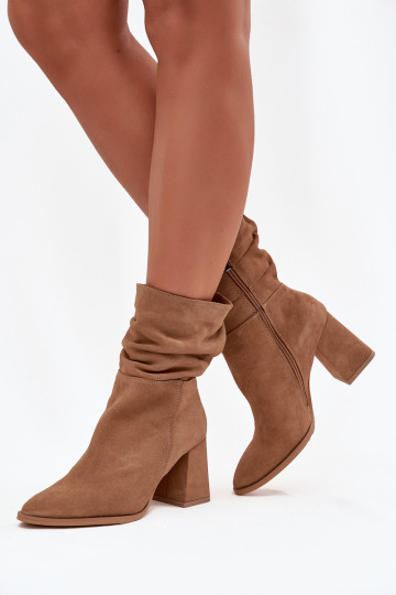 Bottines en faux daim avec talons et volants Zazoo 4216 couleur sable
