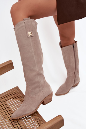 Leer van suède laarzen coInboystijl opInarmen Zazoo 4224 kleur cappuccino